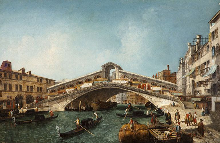 El puente de Rialto visto desde el sur, Michele Marieschi, 1736, Galería Salomon & Co, Milán, ©Salomongallery.com